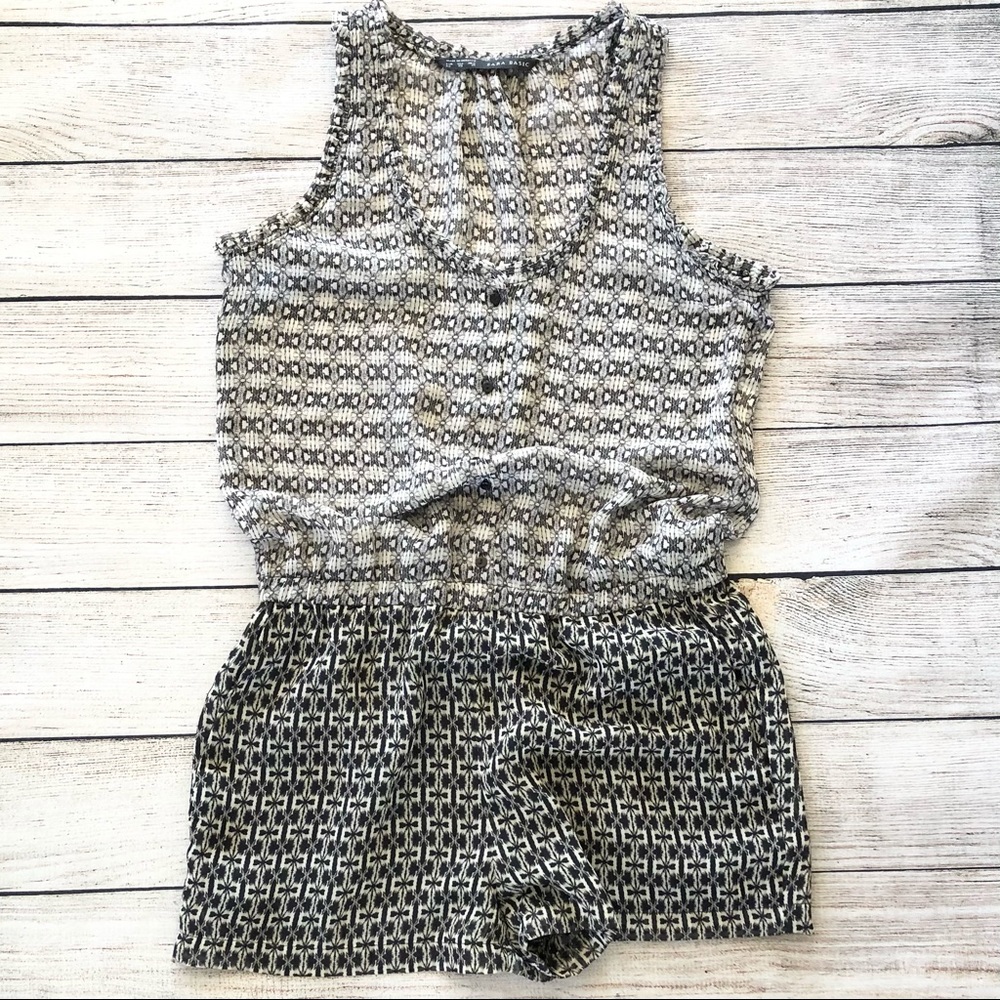 Zara Basic Geometric Cinched Waist Sheer Romper O… - image 6